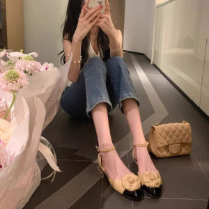 Queen Daolv Tea Flower Embroidered Flat Sandals Womens round Toe Buckle Closure Hollow out Leather Slip-On Summer Shoes