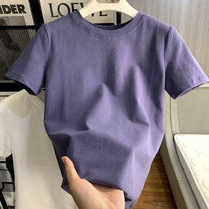 Pure Cotton round Neck Short Sleeve T-Shirt Womens Casual Loose Versatile Summer New Style Commute Solid Color Trendy Top