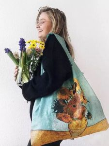 Loqi Large Capacity Shopping Bag Eco-friendly Foldable Fashionable Storage Personal Bag Van Gogh Series Renewable Polyester Fiber
