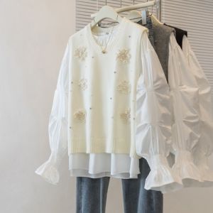 AIYITI | New Beaded Flower Design Big Size Sleeveless Knit Top