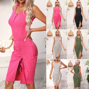 Pure Color เซ็กซี่ รัดรูป Fit มินิเดรส ผู้หญิง แขนกุด เอวสูงไม่สมมาตร ชายเสื้อ โพลีเอสเตอร์ ไฟเบอร์ ฤดูใบไม้ผลิ ฤดูร้อน ฤดูใบไม้ร่วง