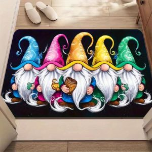 VIKAMA Cute Rainbow Gnome Doormat Colorful Dwarf Non-Slip Rug Front Door Entryway Farmhouse Fall Holiday Decor