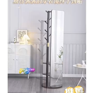 Sum🌈กระจกเต็มตัว มาพร้อมที่แขวนหมวก กระเป๋า มีชัันสำหรับจัดเก็บของ ฐานหมุนได้