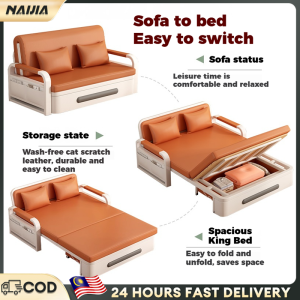 NAIJIA Premium Leatheraire Sofa Bed Katil Foldable - Modern & Space-Saving - Optional Storage & Free Shipping