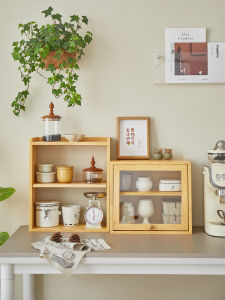 Real Wood Desktop Storage Cabinet Tea Set Cup Display Rack Rectangular Three Layers Handmade Painted Surface for Home Use