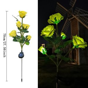 5 Heads Rose Lawn Lamp Solar Lights Outdoor Decorative Solar Garden Lights for Yard Patio Garden Wedding Decor Fairy Lights