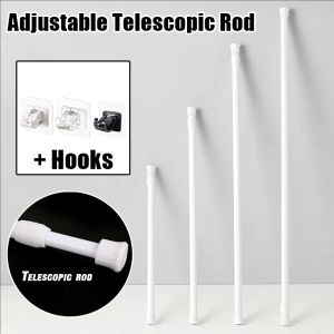 60-110 ซม. ไร้รอยเจาะ ราวแขวนม่านแบบยืดหดได้ / ราวแขวนม่านอาบน้ำแบบยืดหดได้พร้อมตะขอ / ราวแขวนผ้าโลหะกันสนิมสีขาว