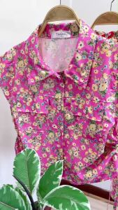 set 2 ชิ้น เสื้อรูดเชือกข้าง + กระโปรงยาว ลายดอก TT22375