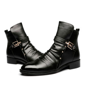 BIZOT Mens Chelsea Boots Fashion Pointed Toe Mens Boots Retro Leather Men Motorcycle Boots