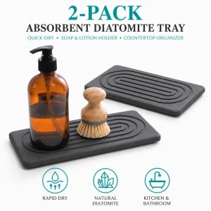 2 Pack Diatomite Tray Fast Drying Stone Sink Organizer For Kitchen Counter Soap Dispenser Bathroom Vanity Sponge Pad