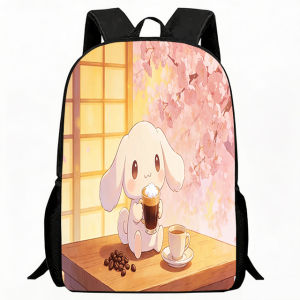 Sanrio | Kids Bag Cute Cinnamoroll Puppy with Coffee and Cherry Blossom Print School Backpack Lightweight Breathable Childrens Casual Da