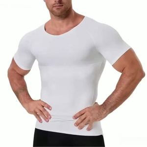 Mens V-Neck Compression Short Sleeve Tee -Chest & Abdomen Slimming Hides Male Chest Fitness & Outdoor Sports Wear