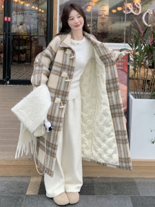 Womens Thickened Winter Coat 2025 New Style Plaid Woolen Jacket Inner down Polyester Fiber Retro Commute Long Sleeve Coat