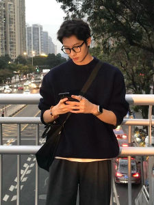OUMULONG | Black Lazy Style Round Neck Soft Knit Sweater For Men Innerwear