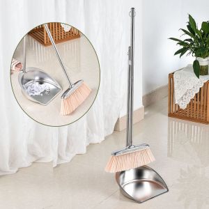 Foldable Broom And Dustpan Set Household Cleaning Tools Metal Broom And Dustpan Combination Lazy Persons Garbage Shovel