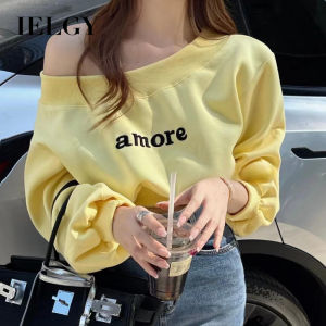 IELGY Womens short off-the-shoulder loose versatile sweatshirt top
