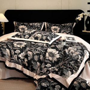 Luxurious Cotton Flannel Bedding Set Four-Piece Skin-Friendly for Master Bedroom All Seasons Digital Printing Bedding Sheets