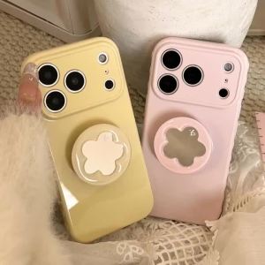 Luxury Mirror Flower Stand Candy Color Phone Case for IPhone 17 16 15 Pro Max  Shockproof Soft Cover