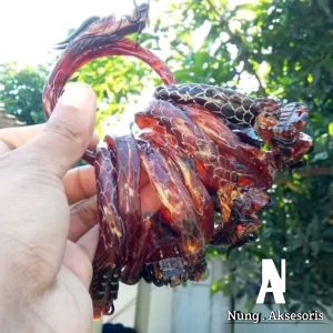 Gelang Akar bahar merah asli ukir naga tembus cahaya