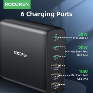 Rocoren 100W GaN Charger USB Type C PD Fast Charger Quick Charge 4.0 3.0 Multiple Desktop Charging Station For iPhone 15 Xiaomi
