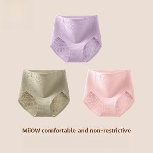 MiiOW | Pure Cotton High Waist Womens Underwear Anti-Bacterial Crotch Seamless Large Size Triangle Panties Comfortable Breathable Briefs