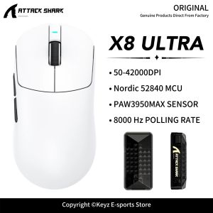 ATTACK SHARK | ATTACK SHARK X8 ULTRA 8000Hz Wireless Mouse Tri-Mode Mouse PAW3950MAX Sensor 42000DPI Ergonomic Design for Working