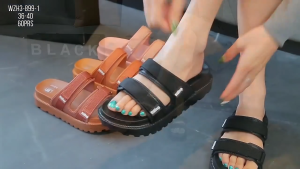 TrendSole Womens Thick Sole Slide Sandals 2026 New Korean Style Velcro Strap Anti-Slip Platform Slippers for Outdoor Beach
