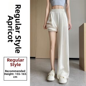 Chic French Design High-Waist Flowy Ice Silk Drill Stones Summer Wide Leg Pants