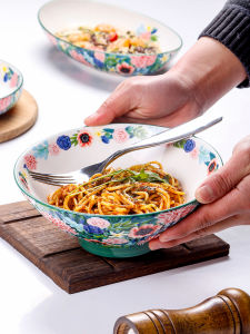 Retro Luxury Floral Art Ceramic Bowl Ins Style Dining Utensils 8 Inches Home Use High Aesthetic Value Soup Salad Bowl
