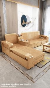 [Hong Kong Hot] Solid Wood Sofa Chinese Style All Solid Wood Minimalist Modern Living Room Winter and Summer Dual-Use Storage Small Household