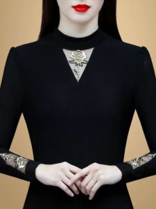 Fashionable High-End Womens Mid-Year Base Shirt Half-High Collar Warm Slim-Fit Top Korean Style Long Sleeve Polyester Fiber