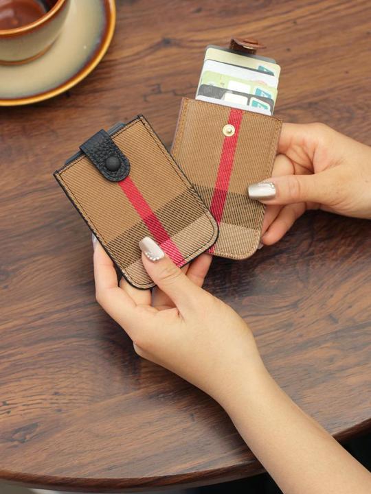 Classic Plaid Card Holder Simple Design Pull out Women's ID Document Protective Cover Youth Canvas Material Spring Trend