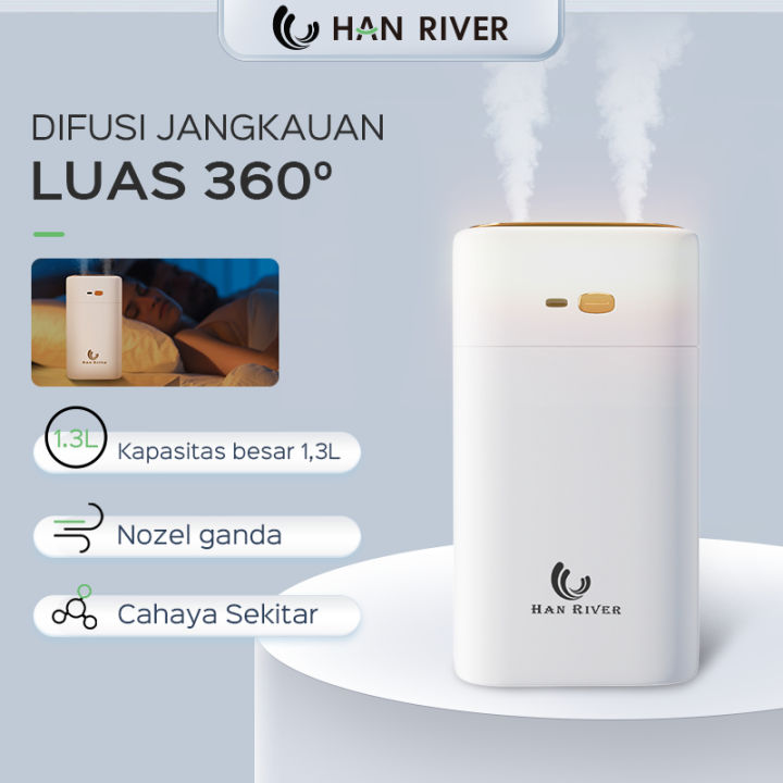 HAN RIVER/Humidifier Diffuser （Kirim minyak esensial）/Essential Oil Aromatherapy/1300ML Air purifier /Pelabuhan semprot ganda/difuser aromaterapi