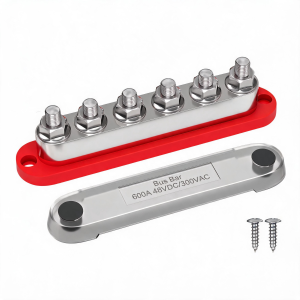 600A 12V 24V 48V Bus Bar with 6 X 3/8 (M10) Studs Industrial Power Distribution Block & Battery Terminal Kit for Off-Grid Solar