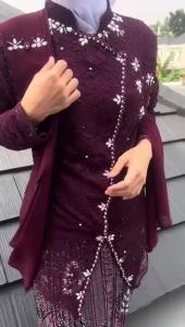 Kebaya Tunik Arumy Payet Bahan Brokat Selendang Bahu Full Puring Terbaru & Kebaya Pesta Wisuda Kondangan