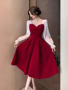 Elegant Red Wedding Dress Slimming Evening Gown for Brides to Be Formal Celebration Cocktail Party Elegant Slim Fit Dress