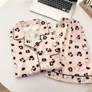 Cartoon Hello Kitty Pajamas Set Womans Loungewear Outdoors Y2K Anime Sweet Household Clothes Student Kawaii Home Wear Girl Gift