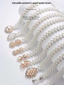New 2025 Pearl Butterfly Waist Chain Womens Dress Hanfu Design Decorative Ethnic Waist Belt Sweet Style Embellished Metal Alloy