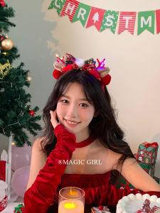 Christmas Festive Plush Velvet Antler Butterfly Knot Hairband Womens Headwear Feather Accessory Party Holiday Decoration