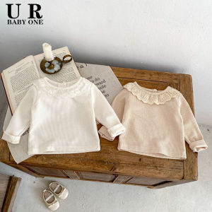 Áo Thun Trẻ Em Tay Dài Cổ Bẻ Viền Ren Màu Trơn Cho Bé Gái Từ 6-36 Tháng Tuổi Quần Áo Trẻ Em Mùa Hè Thường Ngày Bằng Polyester