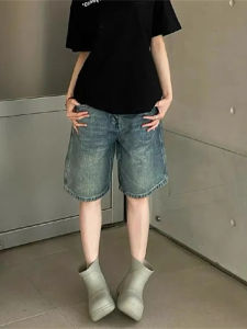 American Retro High Waist Straight Leg Denim Shorts Women Summer New Style Loose Wide Leg Five-Quarter Trendy Jeans
