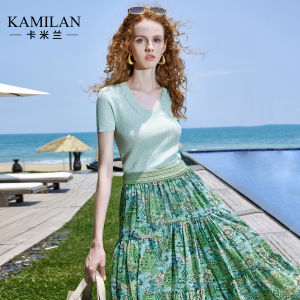 Kamilan Slim Fit Knitwear Short Sleeve Womens Top Elegant Luxury Sensation Street Style V-Neck Regular Thickness Summer New Arrival