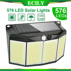 Ecily 576 Led Ngoài Trời Đèn năng lượng mặt trời cảm biến chuyển động 3 chế độ không thấm nước Đèn pha an ninh cho bên ngoài vườn lối đi nhà để xe đèn