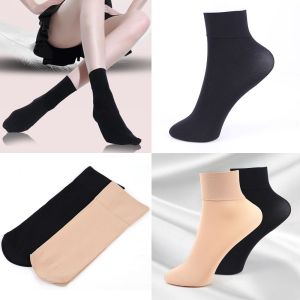 5 Pairs Middle Cylinder Silk Stockings Ankle Socks Nylon Warm Socks Short Stockings Durable Breathable Velvet Warm Socks Autumn Winter (Skin/Black)