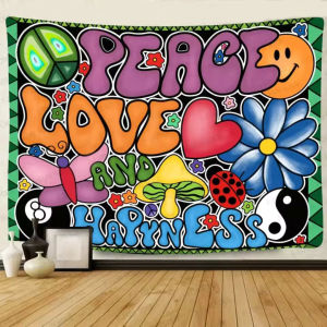 Groovy Peaceful Love And Happiness Wall Tapestry 70s Hippie Aesthetic Tapestry Bedroom Tapestry Living Room Bedroom decor
