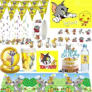 Kayou | Tom And Jerry Birthday Party Decoration Tableware Tablecloth Plate Cup Napkin Background Tom And Jerry Party Favors Supplies