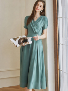 Roey s house | Elegant Summer Work Dress Green A-line Waist-defining