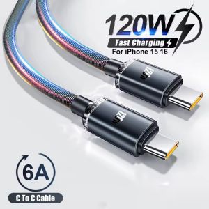 120W Fast Charging Cable Nylon Braided Quick Charge Data Cord High-speed Transmission USB A To Type C/Dual Type C Durable Cable