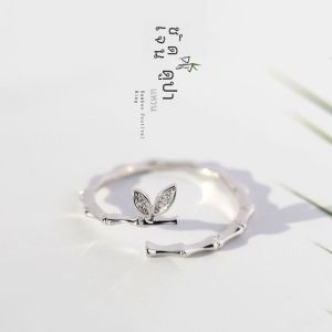 แหวนข้อนิ้วแบบปรับได้ แหวนชี้ แหวนปลายนิ้ว แหวนแฟชั่น แหวนแบบเปิด แหวนข้อผูกมือ เครื่องประดับสำหรับผู้หญิง ผลิตจากไม้ไผ่