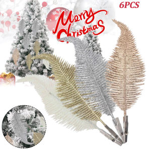 6 PCS/Set 22cm Christmas Tree Decoration Gold Rose White Silver Feather Clips Glitter Baubles Christmas decorations [Timmo House]